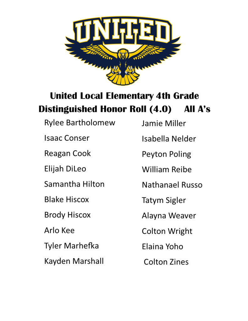 4th Grade Distinguished Honor Roll