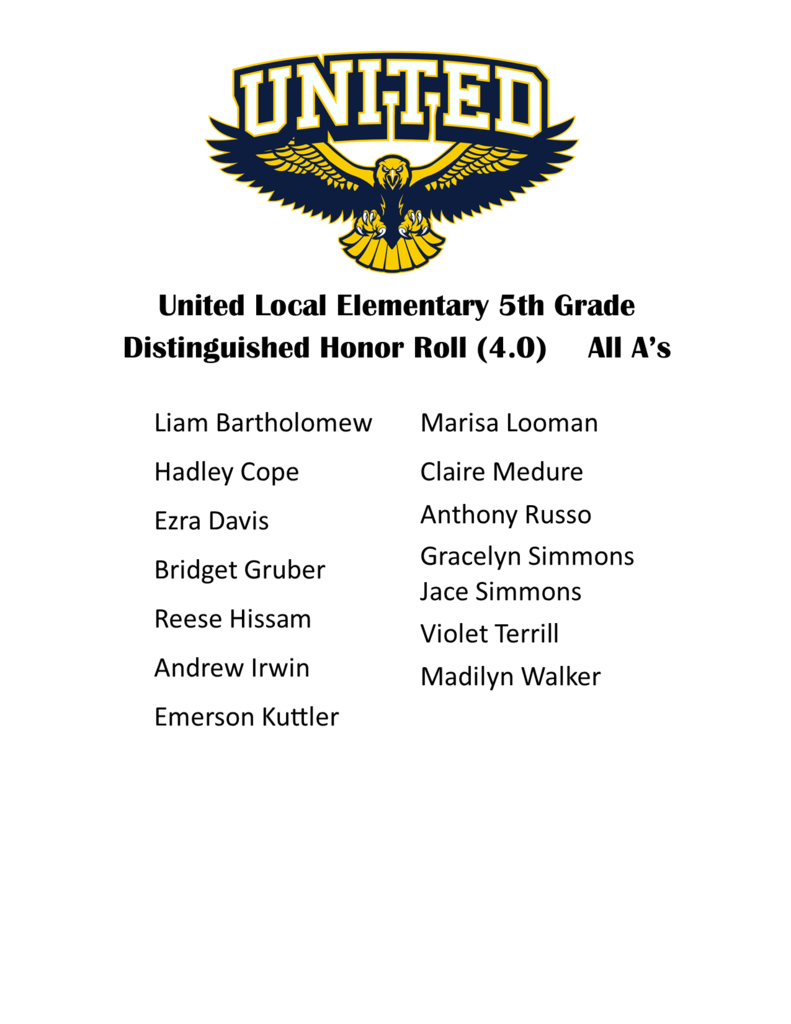 5th Grade Distinguished Honor Roll