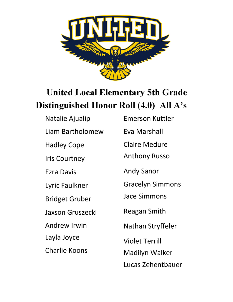 5th Grade Distinguished Honor Roll