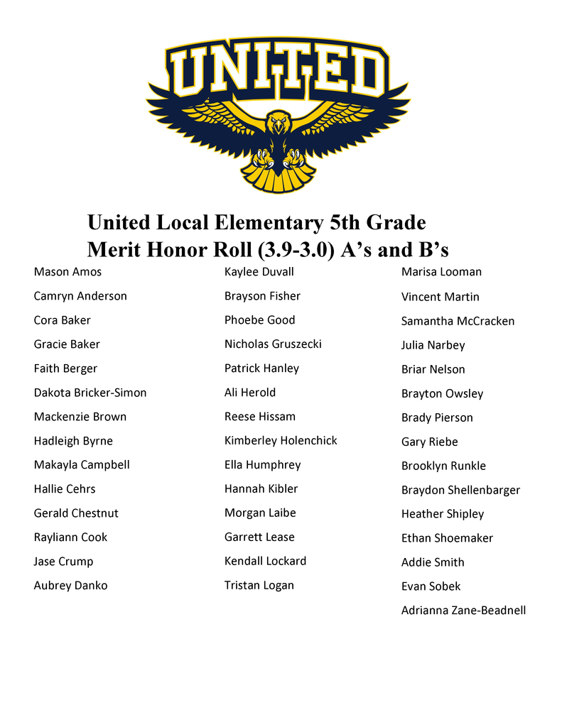 5th Grade Merit Honor Roll